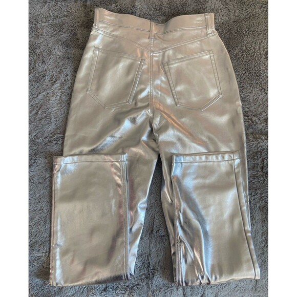 Abercrombie And Fitch High Rise the 90’s Relaxed Leather Pants Silver Glam 4 NWT - Picture 4 of 12
